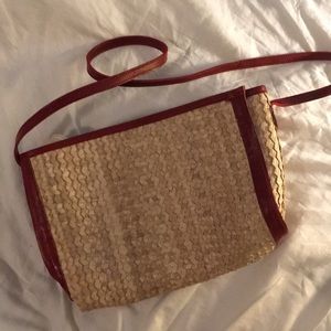 Vintage Wicker Bag with Red Leather Strap